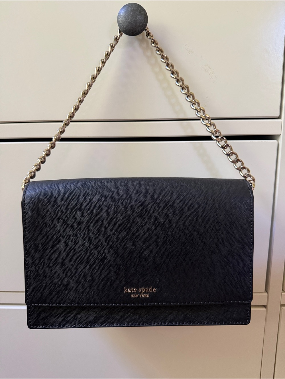 kate spade Black Leather Shoulder Bag with Gold Chain